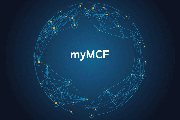 product name on an abstract blue and yellow background